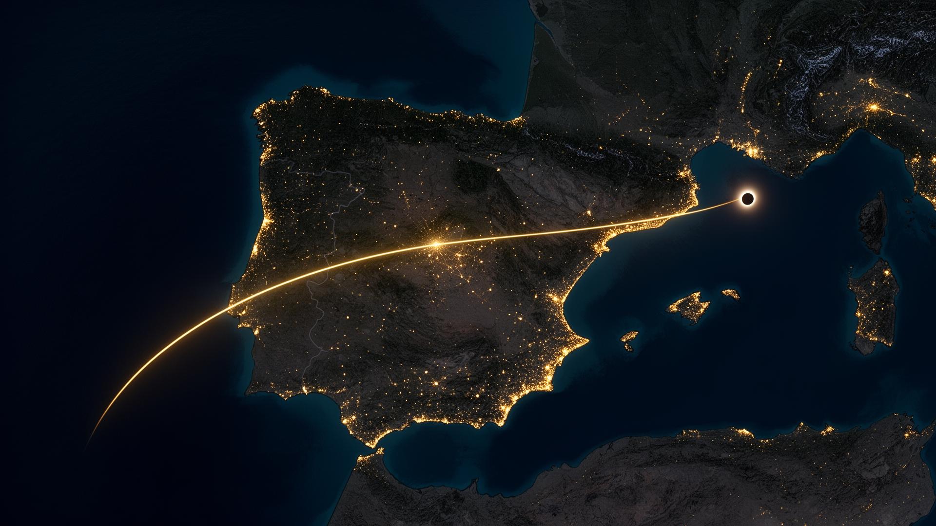 Mapa Eclipse 2026: Franja de Totalidad en España
