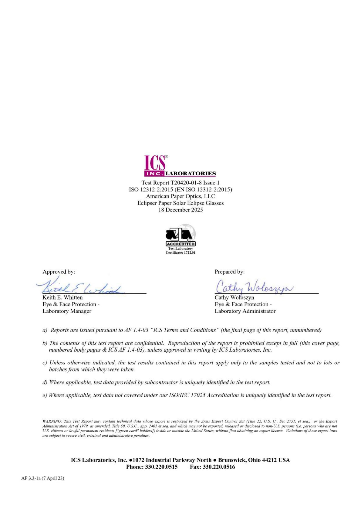 Certificado ISO 12312-2:2015